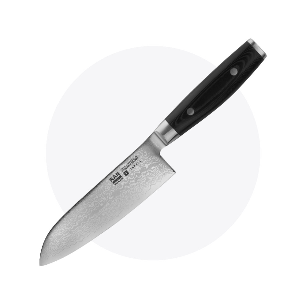 Нож кухонный Сантоку 16,5 см, Santoku, дамасская сталь, серия Ran, YAXELL, Япония