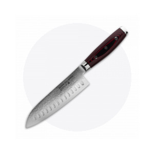 Нож кухонный Сантоку 16,5 см, с углублениями на лезвии, Santoku, дамасская сталь, серия GOU 161, YAXELL, Япония, Ножи сантоку
