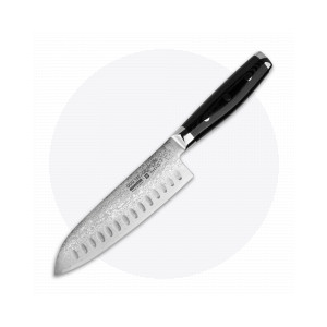 Нож кухонный Сантоку 16,5 см, с углублениями на лезвии, Santoku, дамасская сталь, серия Gou, YAXELL, Япония, Ножи сантоку